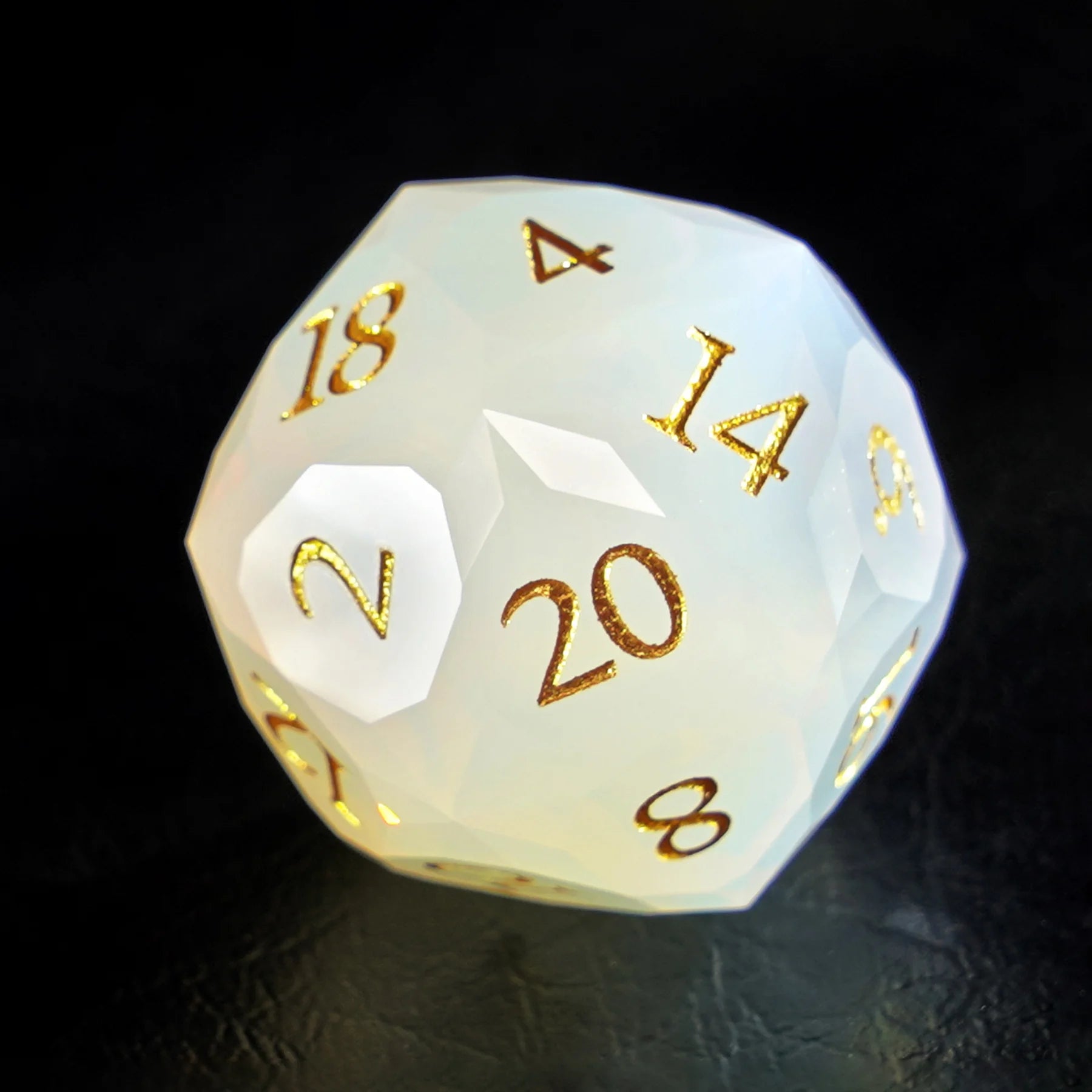 Opal Multi-faceted Prism Glass Engraved Dice Set