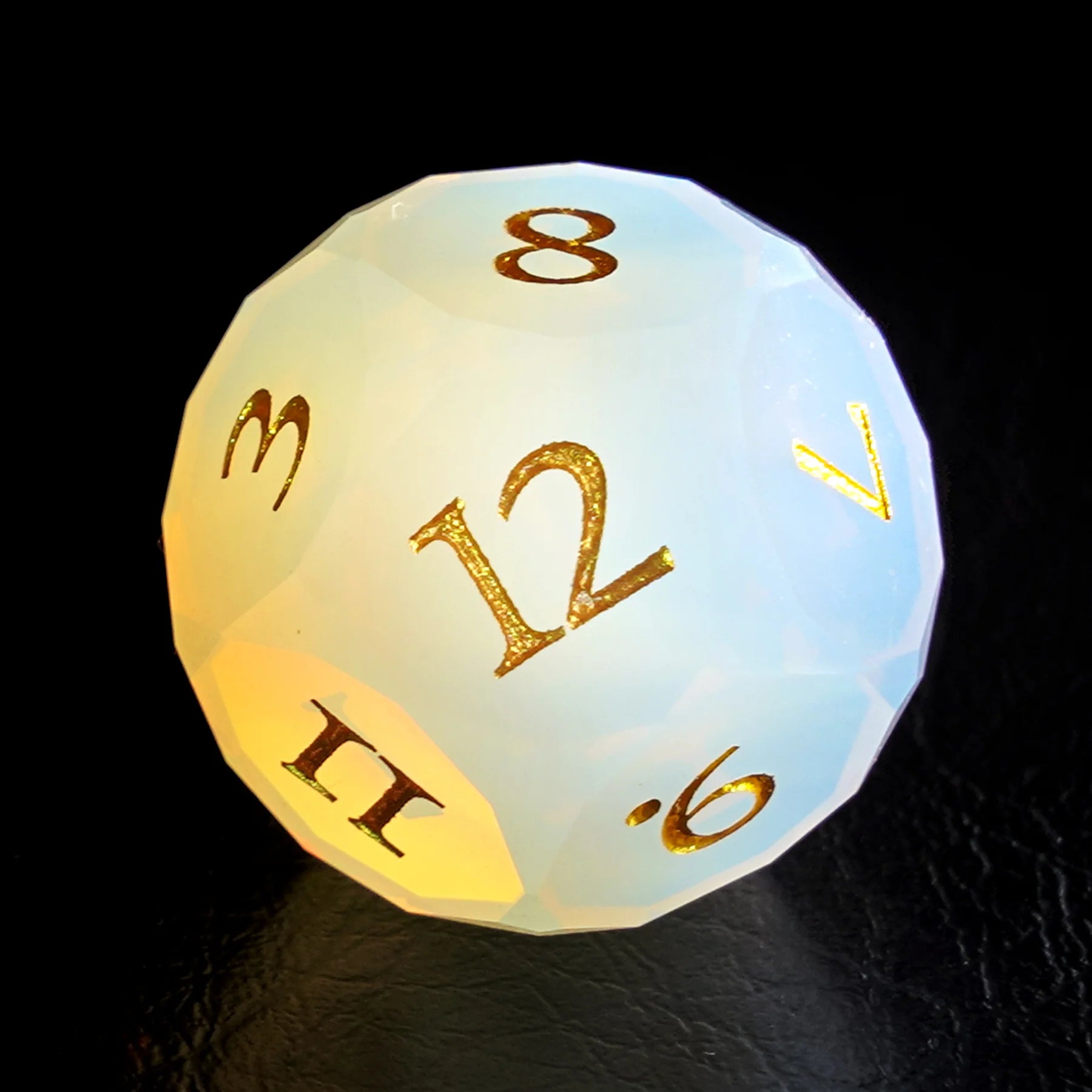 Opal Multi-faceted Prism Glass Engraved Dice Set