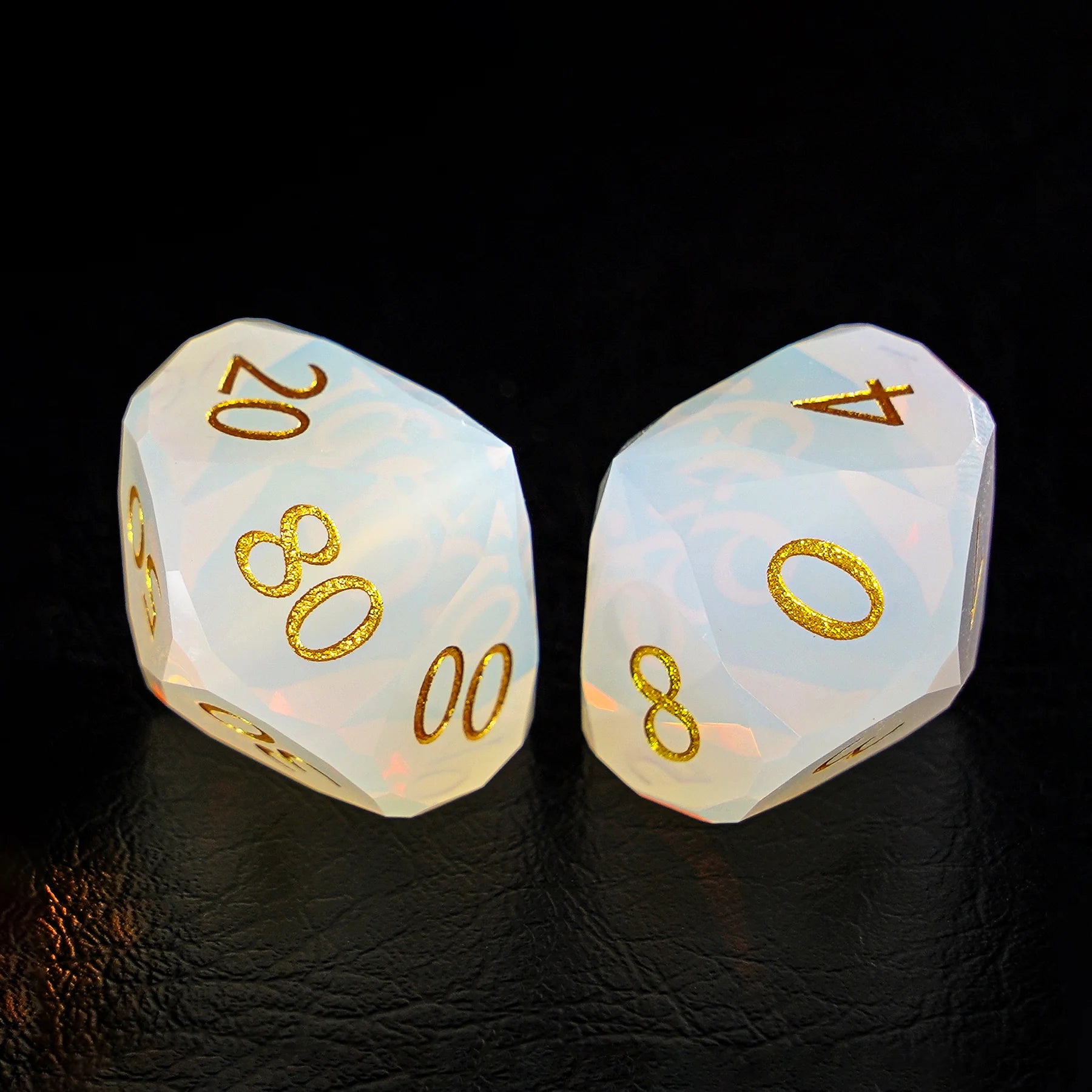 Opal Multi-faceted Prism Glass Engraved Dice Set