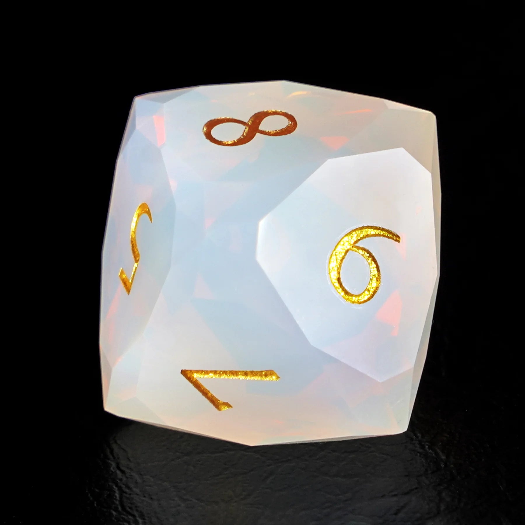 Opal Multi-faceted Prism Glass Engraved Dice Set