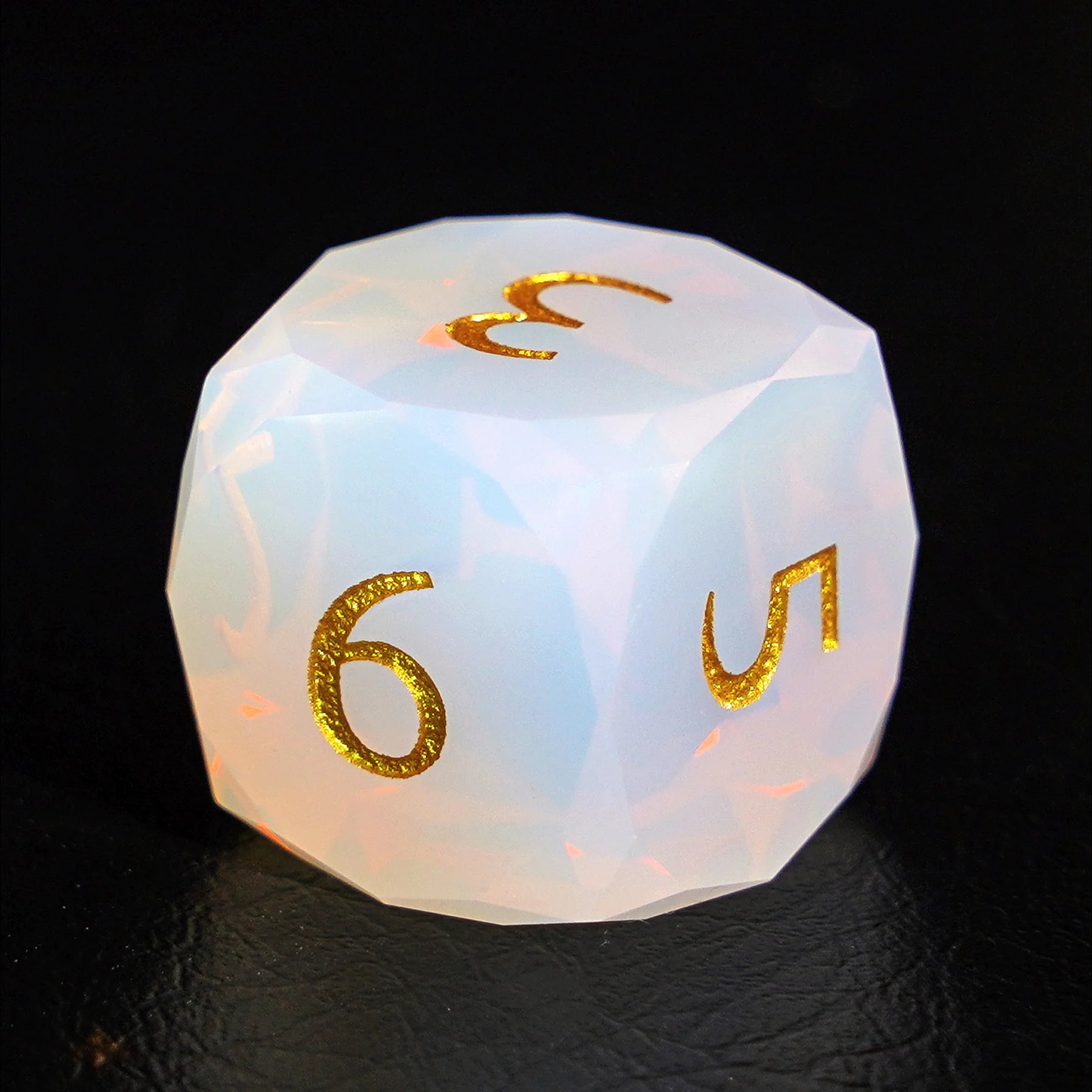 Opal Multi-faceted Prism Glass Engraved Dice Set