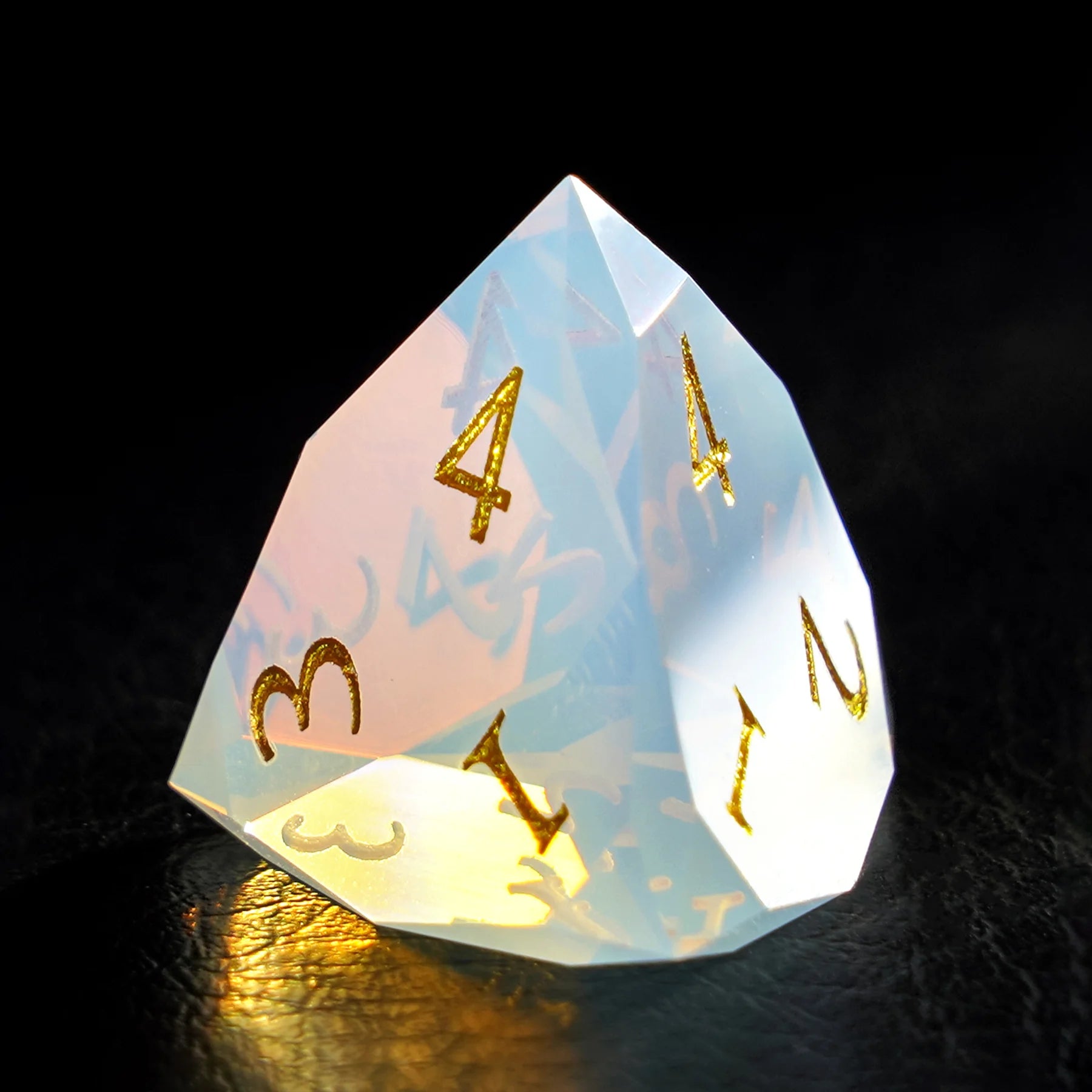 Opal Multi-faceted Prism Glass Engraved Dice Set