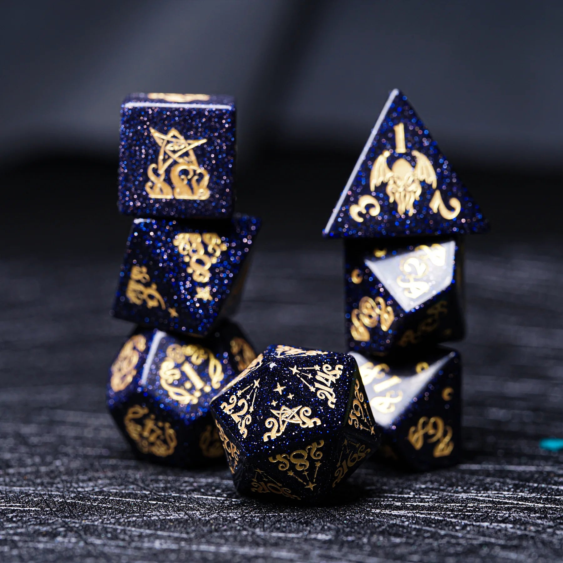 Star Murmur · Blue Sandstone Engraved Gemstone Dice Set