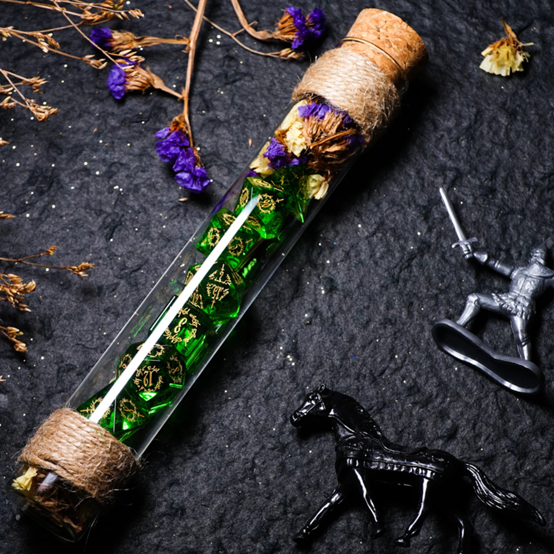 Verdant Trickster · Apple Green Crystal Gemstone Dice Set