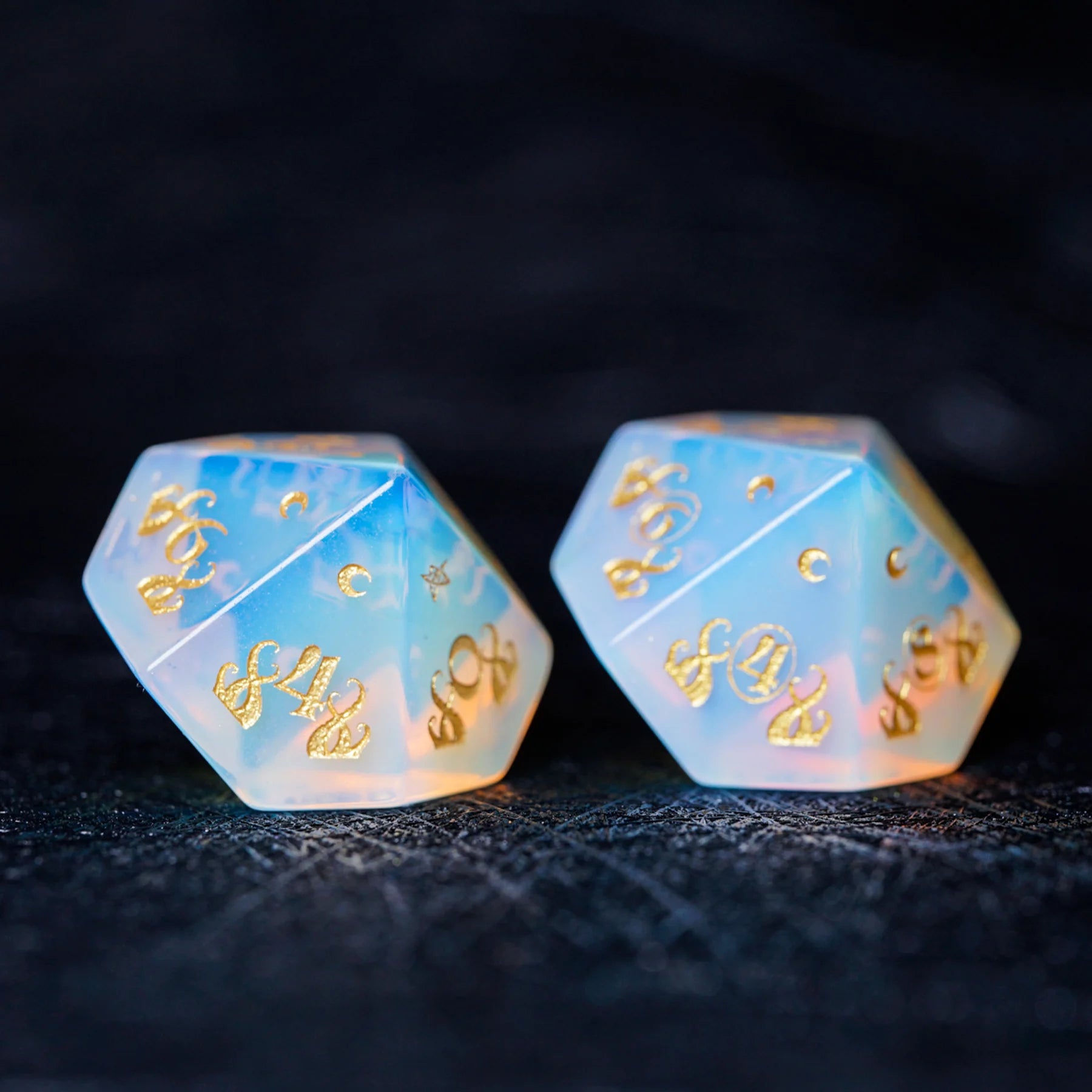 Void Glimmer · Opal Engraved Gemstone Dice Set